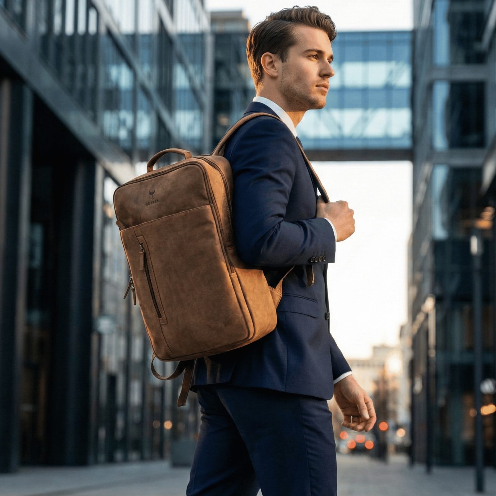 Sac à dos en cuir Hörner Saxum en situation, un cadeau de fin d’études pour le début de carrière
