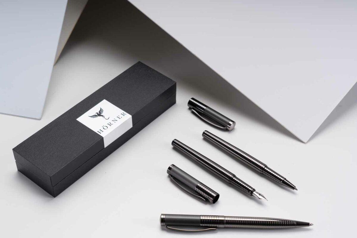 Hörner Fortress Set I Kugelschreiber Tintenroller und Füllfederhalter I Hochwertiger Kuli Rollerball Füller I Weiches Schreiben I Luxus-Stifte aus Metall