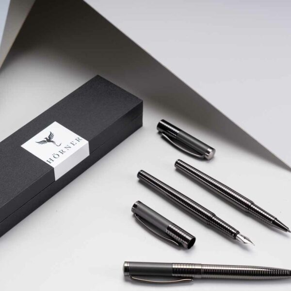 Hörner Fortress Set I Kugelschreiber Tintenroller und Füllfederhalter I Hochwertiger Kuli Rollerball Füller I Weiches Schreiben I Luxus-Stifte aus Metall