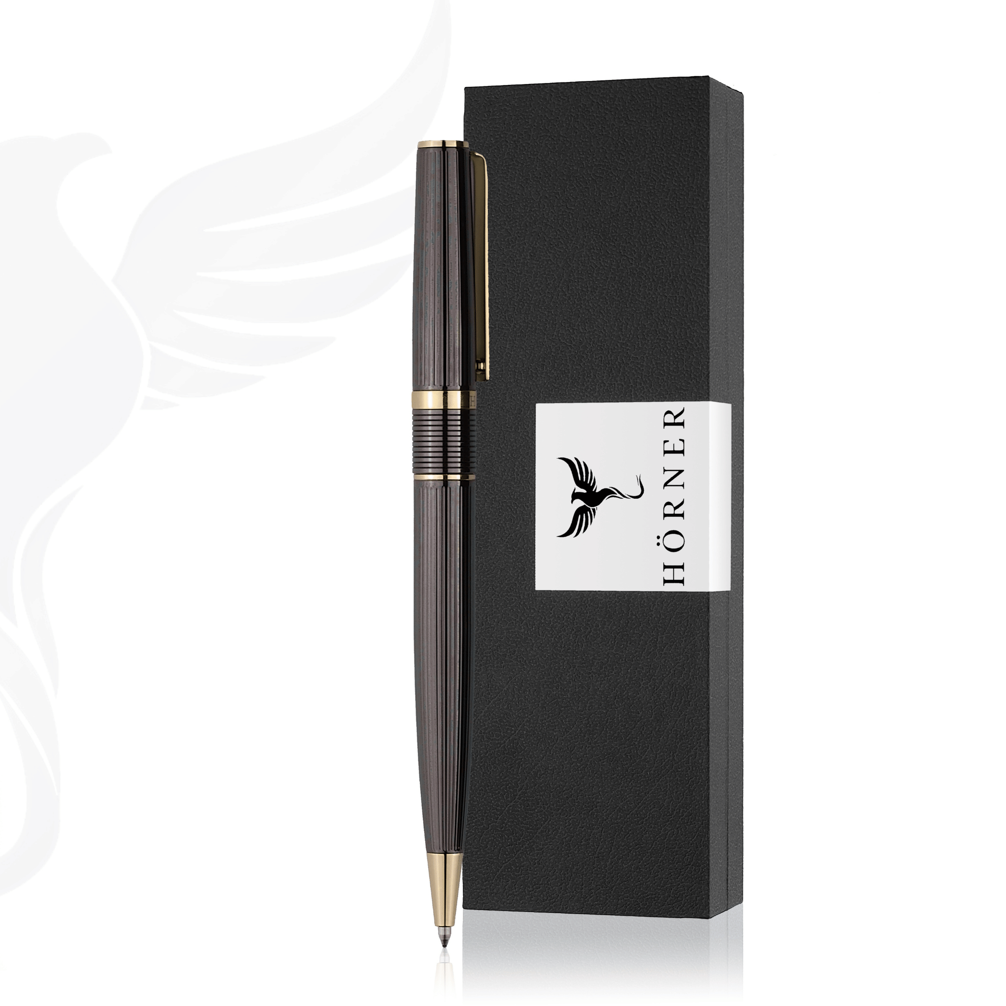 HÖRNER Vectrum-Hochwertiger Vintage Kugelschreiber schwarz Gold Schreibfarbe Blau 1 mm I Aus Metall edles Schreibset mit Etui I Dokumentenechter Stift für Vielschreiber I Design