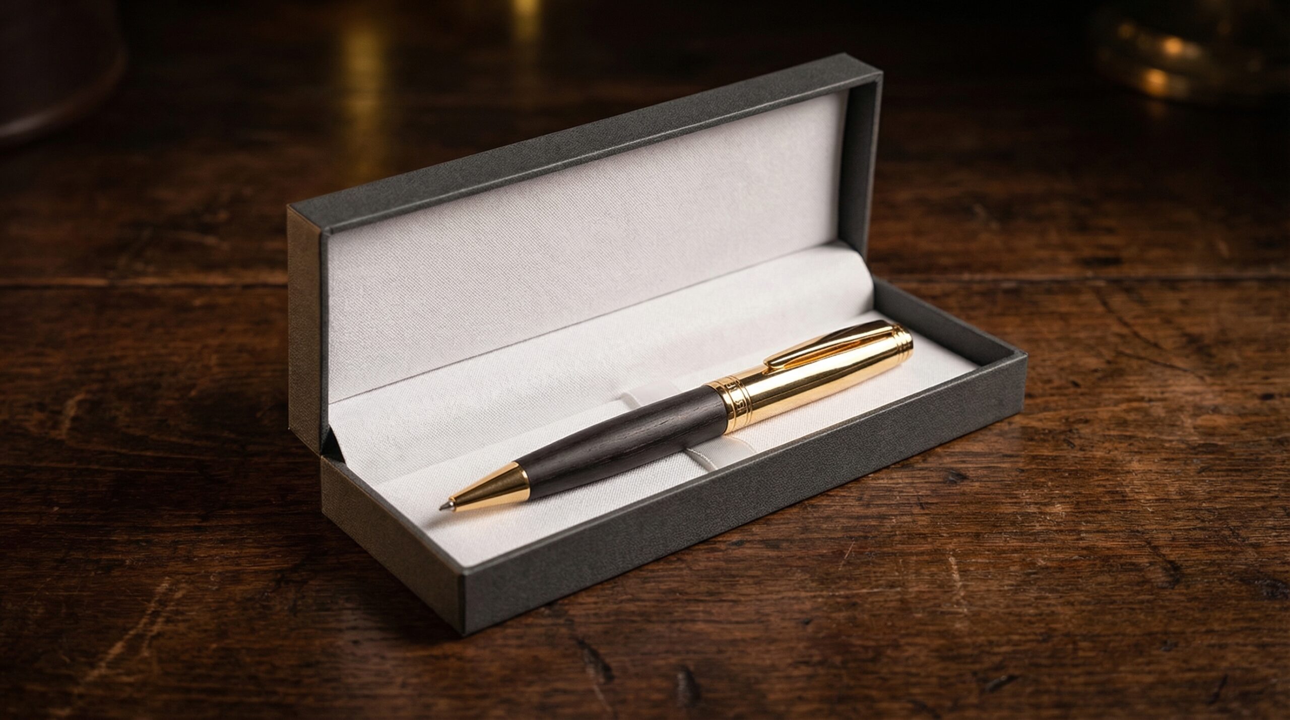 Bolígrafo Hörner Legno de ébano con elementos dorados en caja de regalo