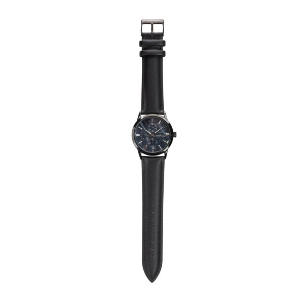Hörner Nova Eclipse Herren-Armbanduhr in Schwarz-PVD mit tiefschwarzem Zifferblatt in Perlmutt-Optik auf weißem Hintergrund