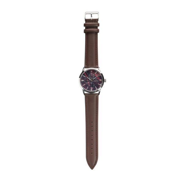Hörner Nova Ember Herren-Armbanduhr mit weinrotem Zifferblatt in Perlmutt-Optik auf weißem Hintergrund