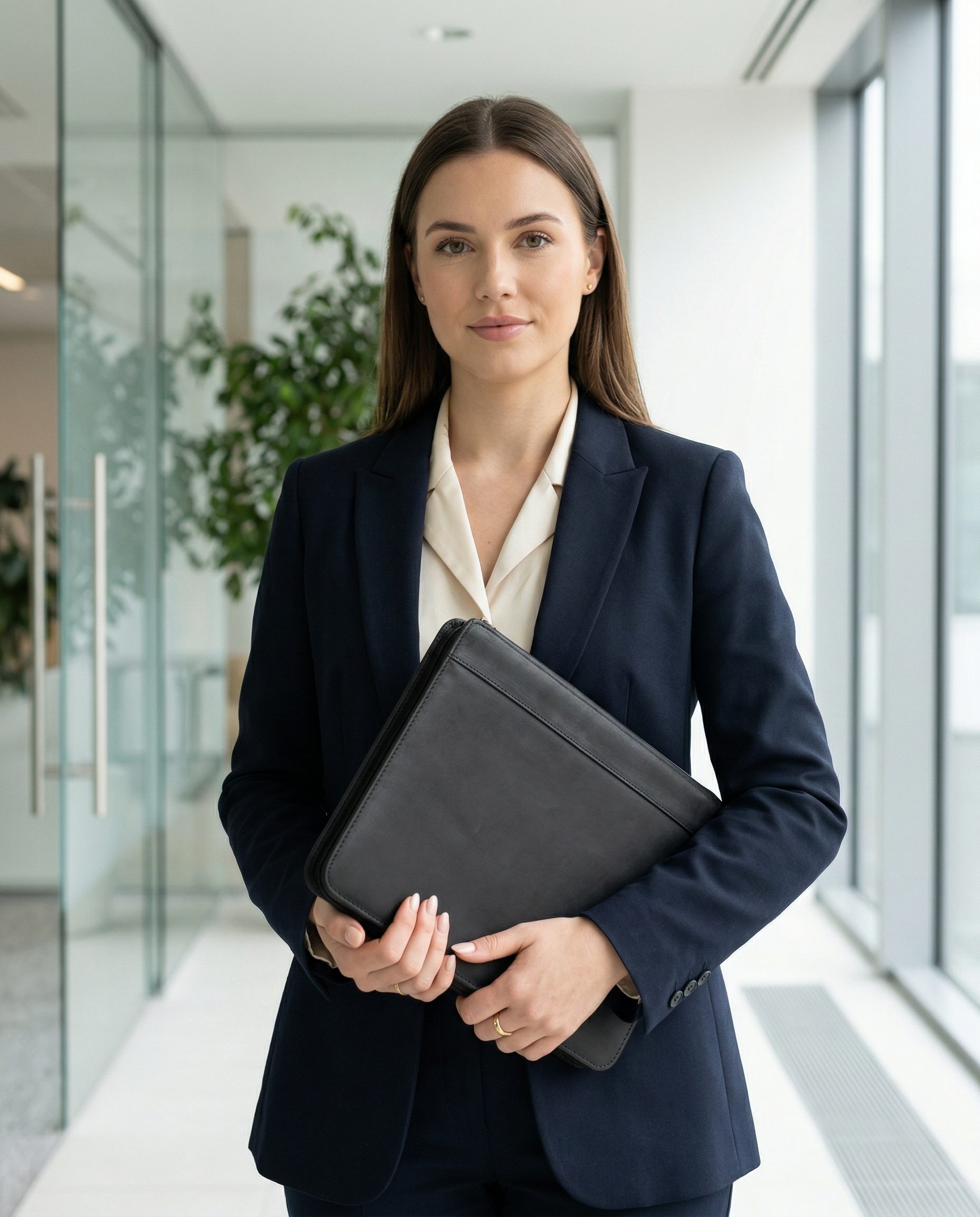 Woman holding Hörner Rom Conference Folder Black, size comparison